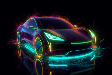 Футуристический неоновый автомобиль. Современное концептуальное колесо. Генерировать искусственный интеллект - yliv
