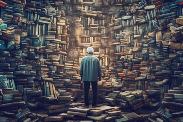 Старик-поэт рядом с книгами. Тип романа. Создать искусственный интеллект - yliv