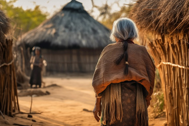Native senior woman thatched huts. Natural rural. Generate Ai - yliv