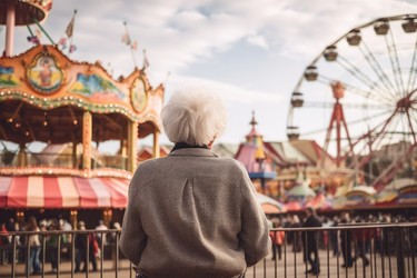 Old woman amusement park. Generate Ai - yliv