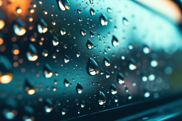 Капли воды стекают по стеклу автомобиля. Очистите салфетку воском. Генерировать искусственный интеллект - yliv
