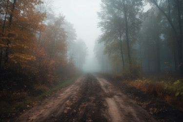 Туманный природный ландшафт, грунтовая дорога. Магия сцены. Генерировать искусственный интеллект - yliv