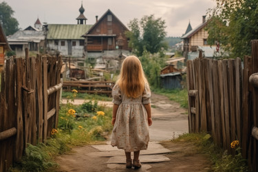 Русская девушка из старой деревни. деревенский дом на открытом воздухе. генерировать искусственный интеллект - yliv