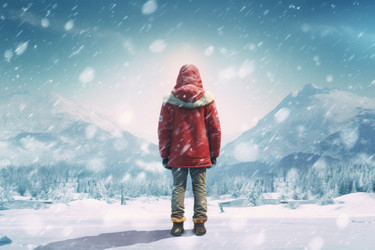 Glacier winter alps clothes. Tourist frozen. Generate Ai - yliv