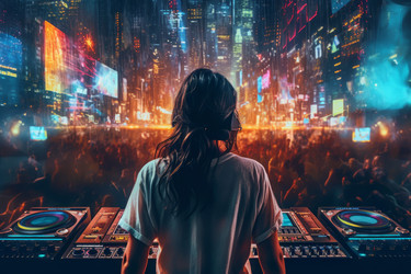 Женщина DJ танцующих людей в клубе. Эстрадный танец. Создать ИИ - yliv