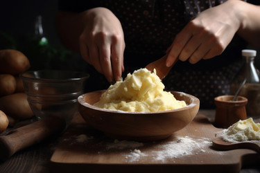 Женщина готовит домашнее картофельное пюре. Блюдо для еды. Генерировать искусственный интеллект - yliv