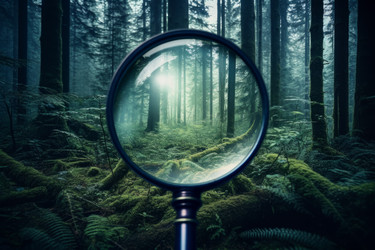 Forest magnifying glass. Travel landscape. Generate Ai - yliv