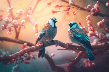 Птицы, ветви деревьев, дикая природа. Дикая фауна. Генерировать искусственный интеллект - yliv