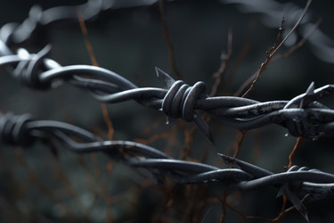 Колючая проволока поле крупным планом. Генерировать искусственный интеллект - yliv