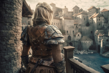 Medieval knight woman castle. Generate Ai - yliv