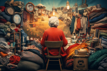 Швея-мастерица шьет много одежды. Женская ткань. Генерировать искусственный интеллект - yliv
