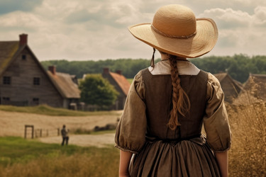 Маленькая девочка-пилигрим из английской колонии. Старое лето. Генерировать искусственный интеллект - yliv