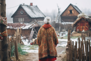 Русская старуха зимой в старой деревне. Ретро-фолк. Генерировать искусственный интеллект - yliv