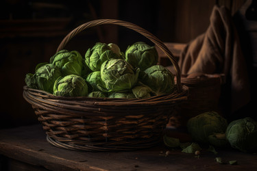 Корзинка с капустой по-деревенски свежей. Деревянная кухня. Генерировать искусственный интеллект - yliv