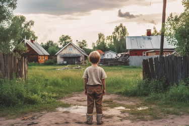 Русский ребенок, мальчик из старой деревни. Уличная игра. Генерировать искусственный интеллект - yliv