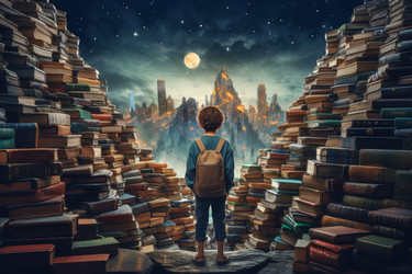 Мальчик-поэт рядом с книгами. Мужчина в помещении. Генерировать искусственный интеллект - yliv