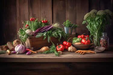 Деревянный стол для специй и овощей. Продукты готовьте. Генерировать искусственный интеллект - yliv