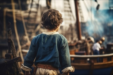 Мальчик-пират на борту пиратского корабля. Генерировать искусственный интеллект - yliv