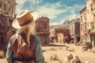 Ковбой дикого запада на улицу. Texas кино девочка. Генерировать искусственный интеллект - yliv