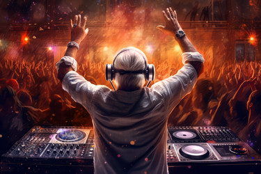 Вечеринка Dj old man в клубе танцующих людей. Генерировать искусственный интеллект - yliv