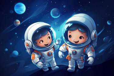 Милый детский космический мультфильм. Люди-авантюристы. Генерировать искусственный интеллект - yliv