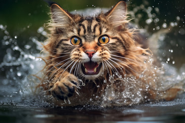 Кошка, разбрызгивая воду, бежит. Генерировать искусственный интеллект - yliv