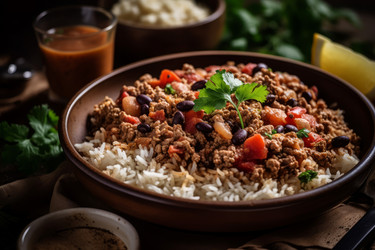 Выложите в миску рис с мясом. Генерировать искусственный интеллект - yliv