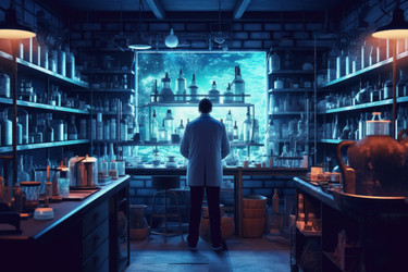 Химическая лаборатория с неоновым освещением. Испытательная индустрия. Генерировать искусственный интеллект - yliv