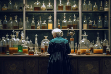 Пожилая женщина-химик. Лаборатория изучения данных. Генерировать искусственный интеллект - yliv