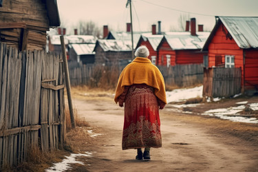 Русское деревенское путешествие по старой деревне. Женщина искусства. Генерировать искусственный интеллект - yliv