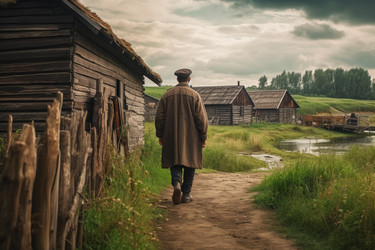 Русский человек в старой деревне. Уличный ретро-фолк. Генерировать искусственный интеллект - yliv