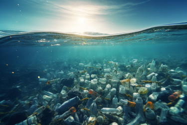 Пластиковые бутылки с водой в океане под водой. Природа перерабатывает отходы. Генерировать искусственный интеллект - yliv