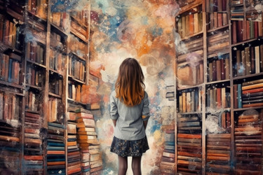 Ребенок-поэт возле книг. Автор статьи. Генерировать искусственный интеллект - yliv