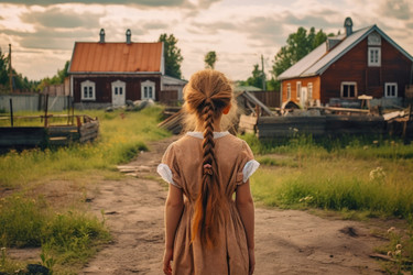 Русская рыжеволосая девушка из старой деревни. Улица национальная. Генерировать искусственный интеллект - yliv