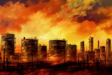 Завод по производству нефти на закате. Станция промышленная. Генерировать искусственный интеллект - yliv