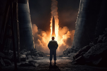 Военный человек с ядерной ракетой. Генерировать искусственный интеллект - yliv