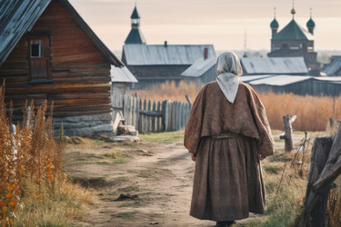 Русская женщина из старой деревни. Улыбнись счастью. Генерировать искусственный интеллект - yliv