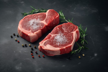 Два сырых стейка. Приготовление свежих продуктов. Генерировать искусственный интеллект - yliv