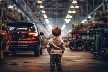 Инженер цеха по сборке автомобилей kid boy. Стальное транспортное средство. Генерировать искусственный интеллект - yliv