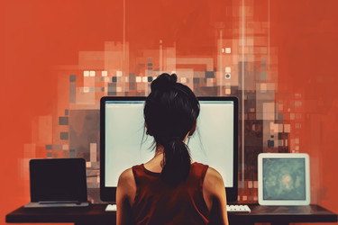 Компьютерщица-блогер red wall. Женское пространство. Генерировать искусственный интеллект - yliv