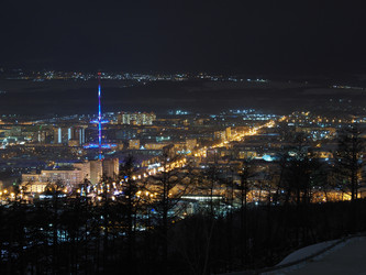 Вид с горнолыжного комплекса «Горный воздух». на город. Сахалин. View of the ski complex "Gorny Vozduh". Sakhalin. (marka) - marka