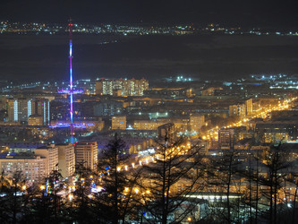 Вид с горнолыжного комплекса «Горный воздух». на город. Сахалин. View of the ski complex "Gorny Vozduh". Sakhalin. (marka) - marka