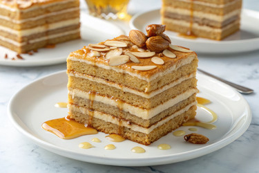 Вкусный слоеный пирог, подаваемый с медом и миндалем на праздничном сборище - RomanZ
