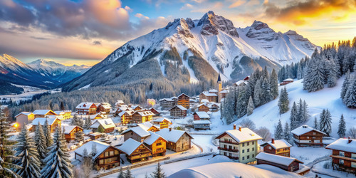 Зимняя красота в горной деревне на горнолыжном курорте Generative AI - RomanZ