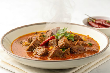 Вкуснейшее Карри из говядины подается горячим со специями и зеленью Generative AI - RomanZ