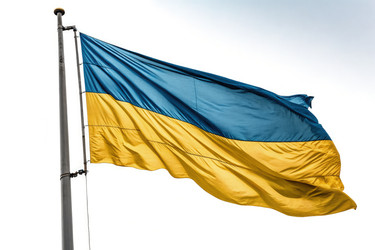 Украинский национальный флаг развевается на шесте в ясном небе Генеративный искусственный интеллект - RomanZ