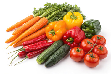 Яркая овощная витрина со свежими продуктами на белом фоне - RomanZ