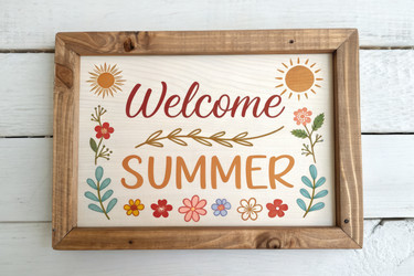 Очаровательная деревянная вывеска Welcome Summer с цветочным дизайном Generative AI - RomanZ