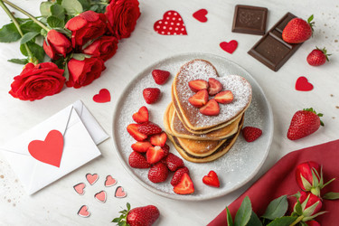 Вкусные блинчики в форме сердца с клубникой для романтического завтрака - RomanZ
