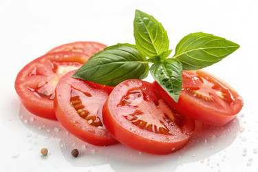 Tomatoes With Basil on White Background – Generative AI - RomanZ